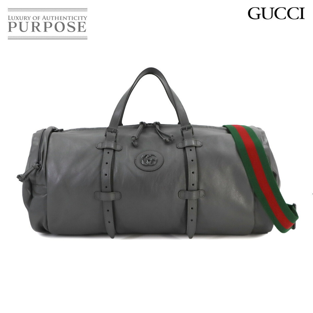 Gucci Double GG Boston Shoulder Bag Leather Gray GG